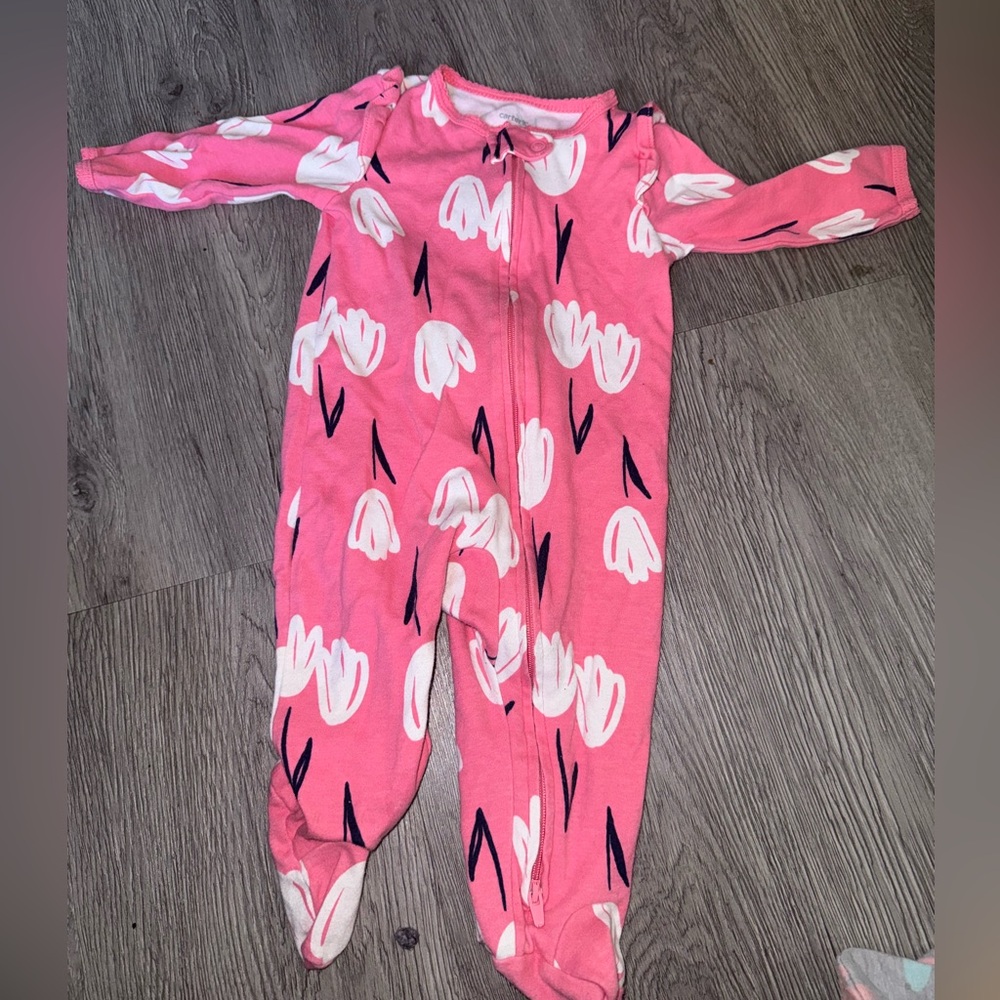 Baby girl pink tulip footed pajamas one piece 6 months